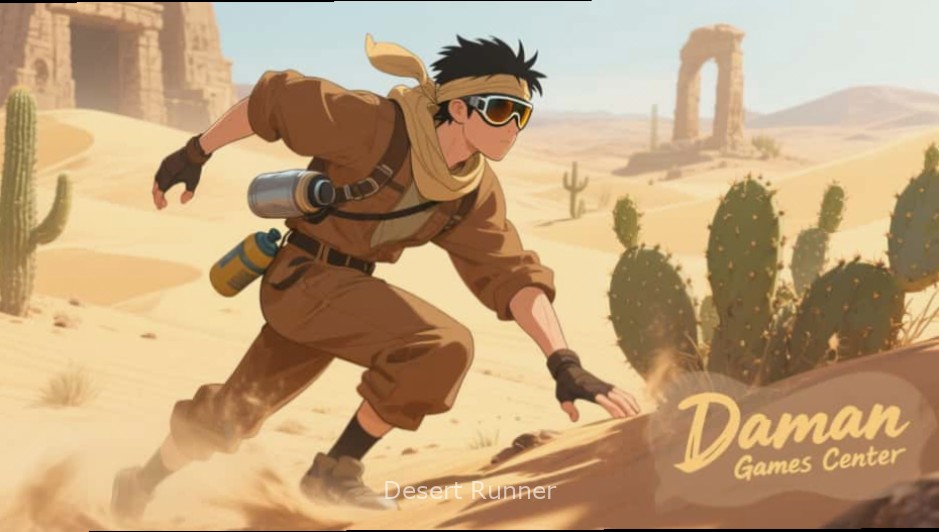 Babu - Desert Runner character in traditional camel herder outfit with Desert Runner watermark