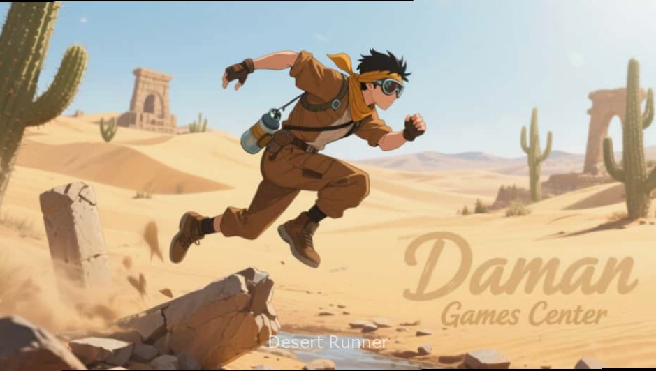 Desert Runner game screenshot showing a character running through desert landscape with Desert Runner watermark